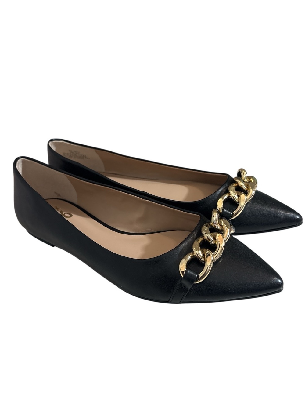 Mix No. 6 Black Incil Gold Chain Pointed Toe Ballet Flats Shoes Size 9
